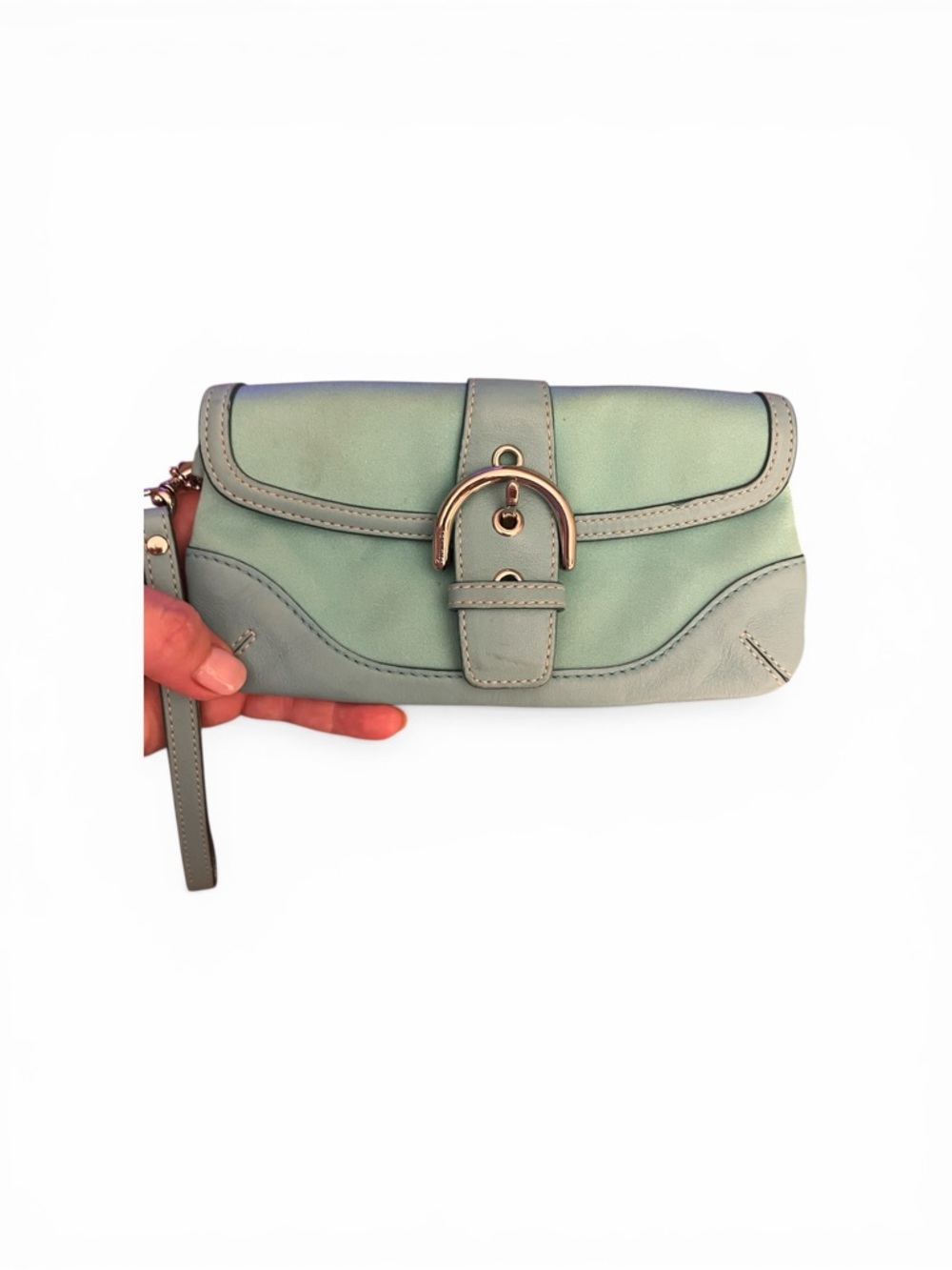 Vintage coach Aqua Leather Wristlet Clutch - Elegant Buckle Detail